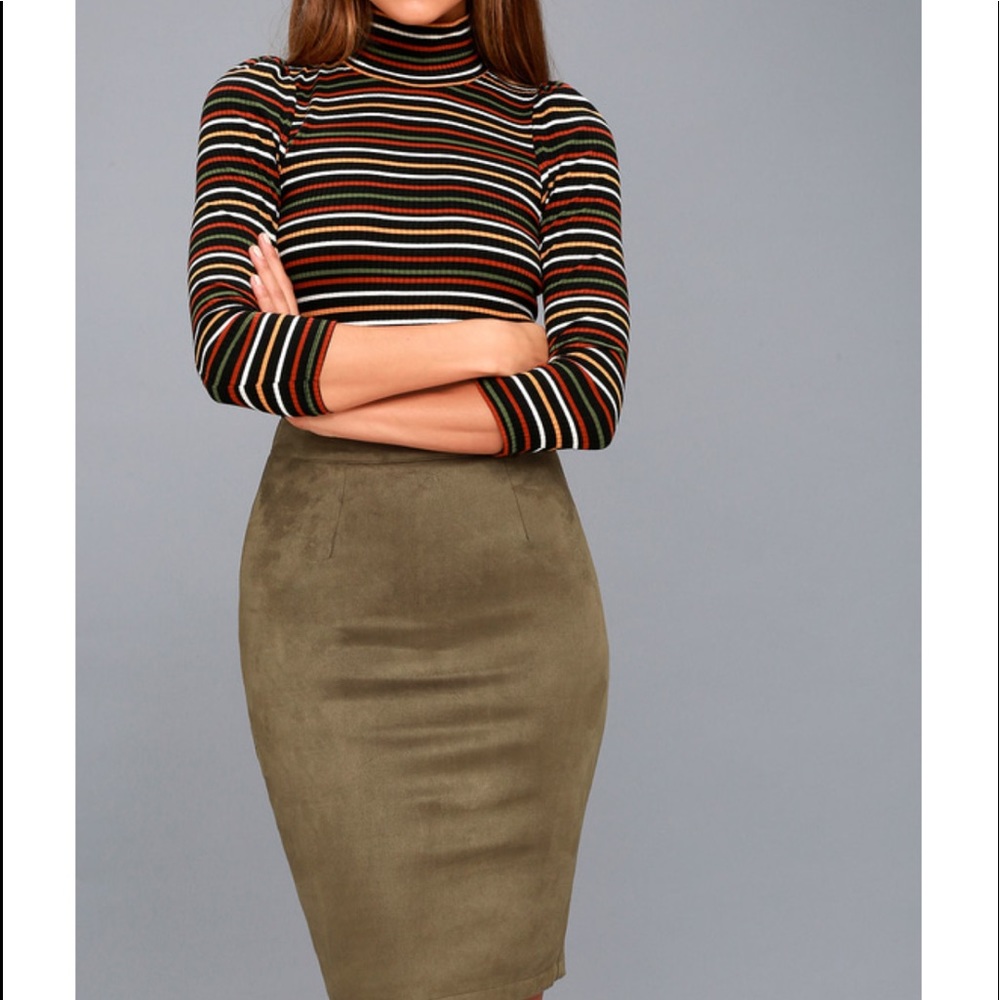 Olive green suede pencil skirt